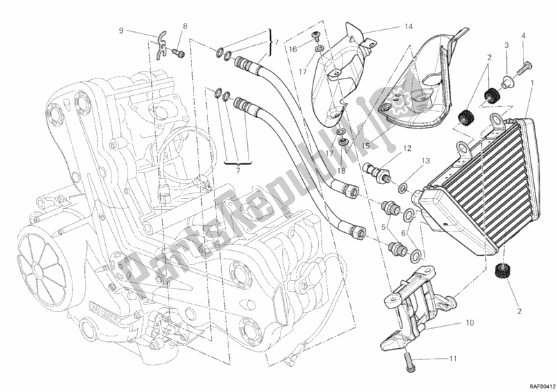 All parts for the Oil Cooler of the Ducati Diavel USA 1200 2012